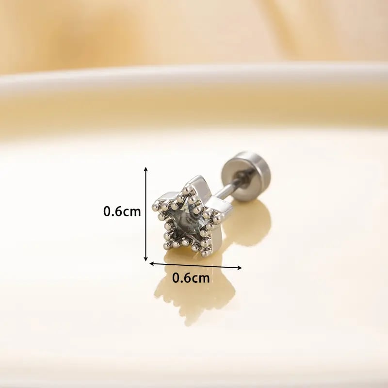 1 Piece Simple Series Classic Star Titanium Steel Silver Color Material Zircon Women's Stud Earrings 