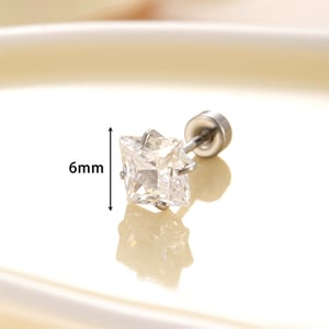 1 Piece Simple Series Simple Geometric Titanium Steel Silver Color Material Zircon Women's Stud Earrings h5 