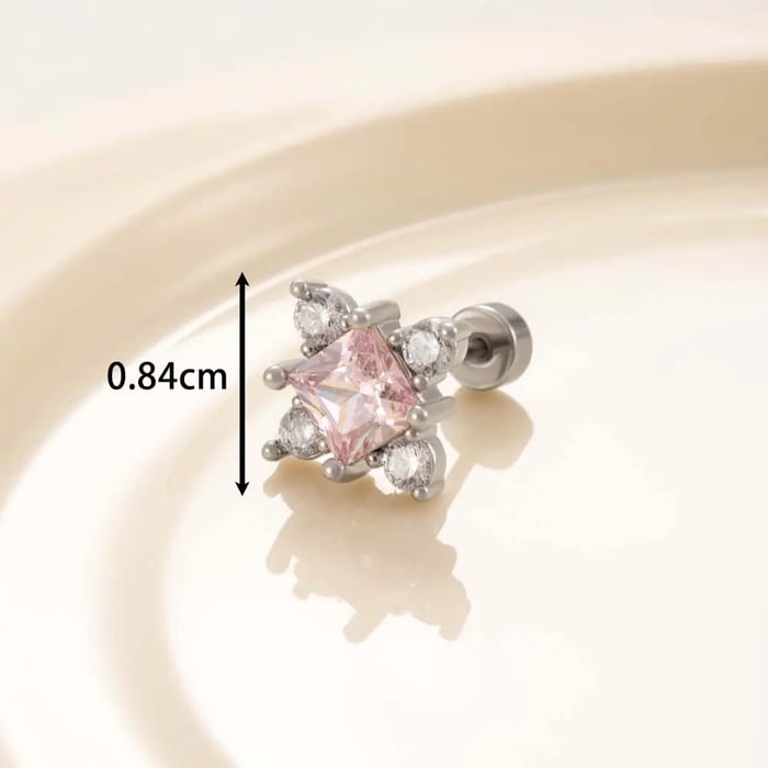 Boucles d'oreilles à tige géométriques simples en acier titane et zircon pour femme, série 1 pièce 