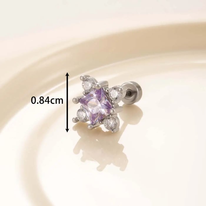 Boucles d'oreilles à tige géométriques simples en acier titane et zircon pour femme, série 1 pièce 