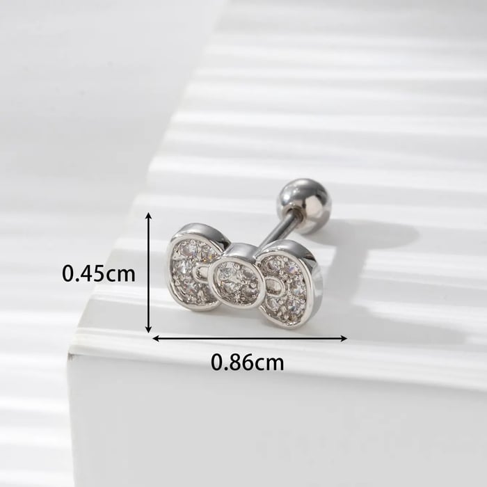 Boucles d'oreilles à tige en acier titane et zircon pour femme, série simple, classique, nœud papillon, 1 pièce 