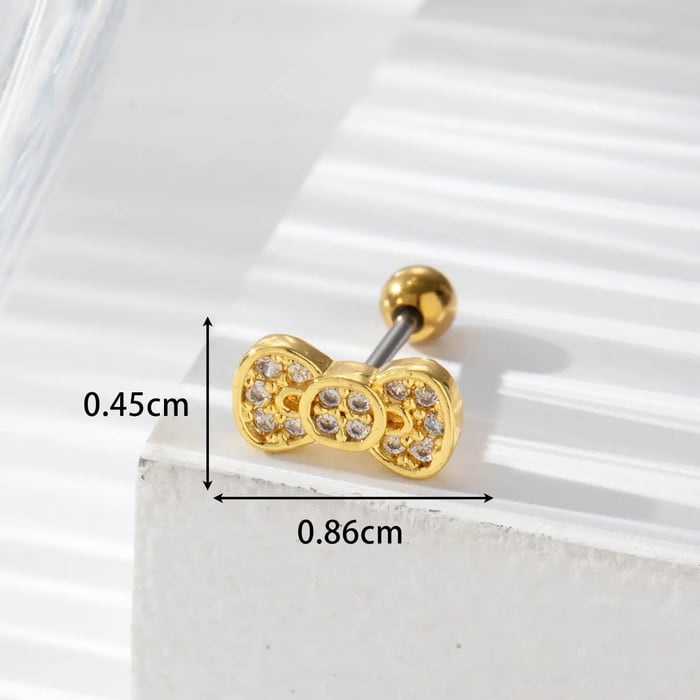 Boucles d'oreilles à tige en acier titane et zircon pour femme, série simple, classique, nœud papillon, 1 pièce 