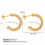 Gold color / 1 Pair Luxurious Series Retro Geometric Stainless Steel  Gold Color Zircon Women's Hoop Earrings Picture2