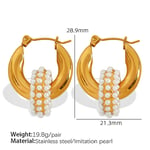 Gold color / 1 Pair Luxurious Series Retro Geometric Stainless Steel  Gold Color Artificial Pearl Women's Hoop Earrings Picture3