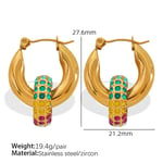 Multi / 1 Pair Luxurious Series Retro Geometric Stainless Steel  Gold Color Zircon Women's Hoop Earrings Picture5