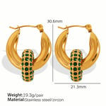 Green / 1 Pair Luxurious Series Retro Geometric Stainless Steel  Gold Color Zircon Women's Hoop Earrings Picture6