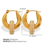 Gold color / 1 Pair Luxurious Series Retro Geometric Stainless Steel  Gold Color Zircon Women's Hoop Earrings Picture4