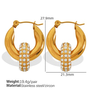 1 Pair Luxurious Series Retro Geometric Stainless Steel  Gold Color Zircon Women's Hoop Earrings h5 