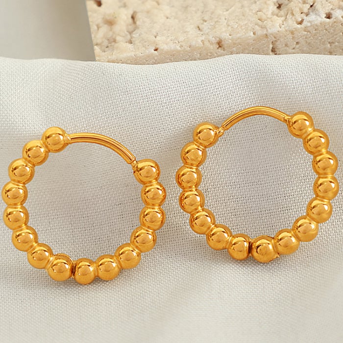 1 Pair Simple Series Classic Round Shape Stainless Steel  Gold Color Women's Hoop Earrings 