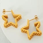 Gold color / 1 Pair Simple Series Simple Star Shape Stainless Steel  Gold Color Women's Hoop Earrings 