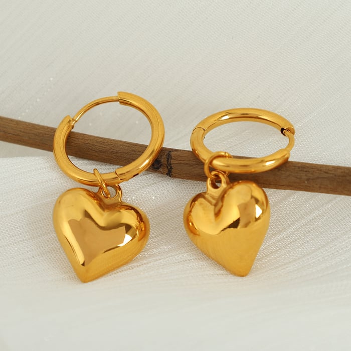 1 Pair Simple Series Simple Heart Stainless Steel  Gold Color Women's Drop Earrings 