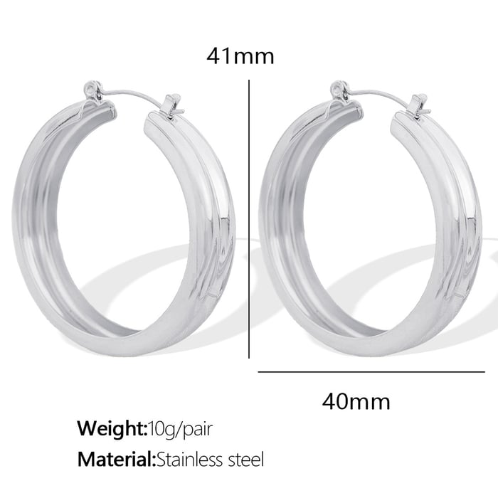 1 Pair Simple Series Classic Round Shape Stainless Steel  Gold Color Women's Hoop Earrings 