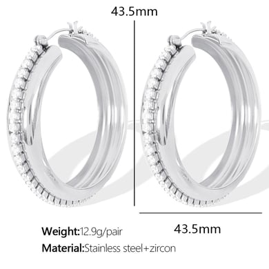 1 pair simple series classic solid color stainless steel  gold plated zircon women hoop earrings h5 