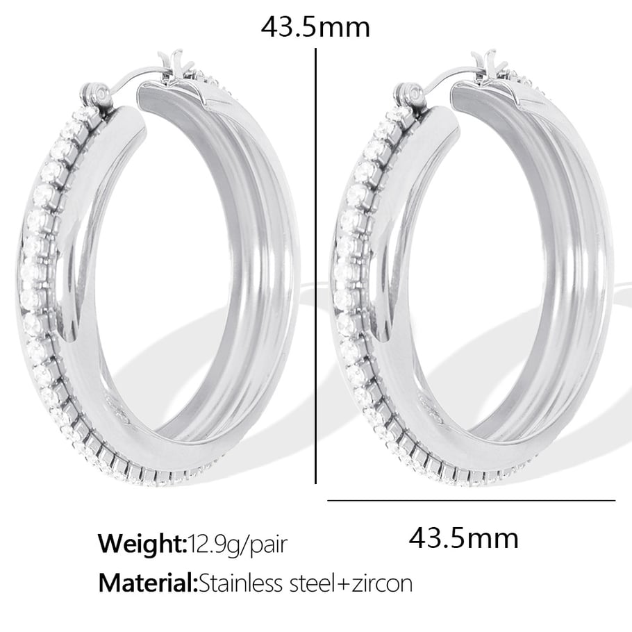 1 pair simple series classic solid color stainless steel  gold plated zircon women hoop earrings 