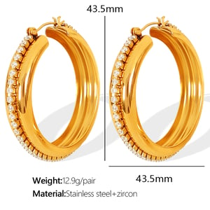 1 Pair Simple Series Classic Oval Stainless Steel  Gold Color Zircon Women's Hoop Earrings h5 