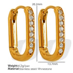 Gold color / 1 Pair Simple Series Classic Geometric Stainless Steel  Gold Color Zircon Women's Hoop Earrings 