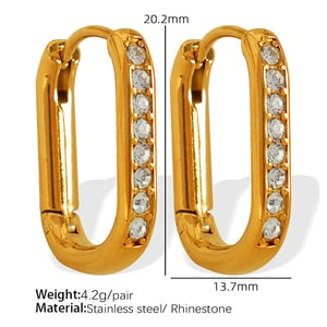 1 Pair Simple Series Classic Geometric Stainless Steel  Gold Color Zircon Women's Hoop Earrings h5 