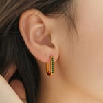 Green / 1 Pair Simple Series Classic Geometric Stainless Steel  Gold Color Zircon Women's Hoop Earrings Picture2