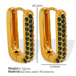 Green / 1 Pair Simple Series Classic Geometric Stainless Steel  Gold Color Zircon Women's Hoop Earrings Picture5