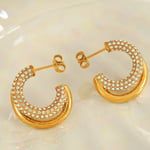 Gold color / 1 Pair Simple Series Classic Geometric Stainless Steel  Gold Color Rhinestone Women's Hoop Earrings Picture2