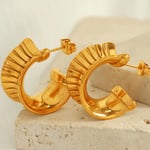 Gold color / 1 Pair Simple Series Simple Geometric Stainless Steel  Gold Color Women's Hoop Earrings Picture3