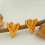 Gold color / 1 Pair Simple Series Simple Heart Stainless Steel  Gold Color Women's Stud Earrings 