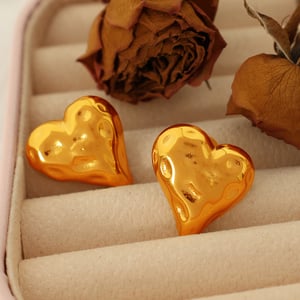 1 Pair Simple Series Simple Heart Stainless Steel  Gold Color Women's Stud Earrings h5 