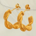 Gold color / 1 Pair Simple Series Classic Geometric Stainless Steel  Gold Color Women's Hoop Earrings 