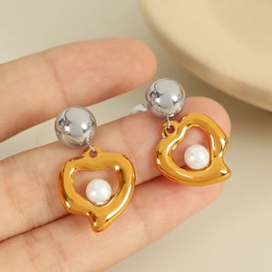 1 Pair Simple Series Retro Heart Stainless Steel  Gold Color Artificial Pearl Women's Drop Earrings h5 