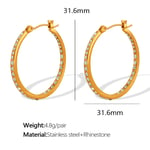 Gold color / 1 Pair Simple Series Retro Geometric Stainless Steel  Gold Color Rhinestone Women's Hoop Earrings 