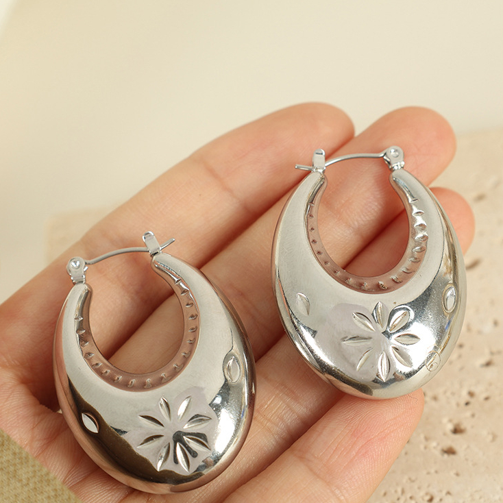 1 pair simple series retro geometric stainless steel  gold plated women hoop earrings 