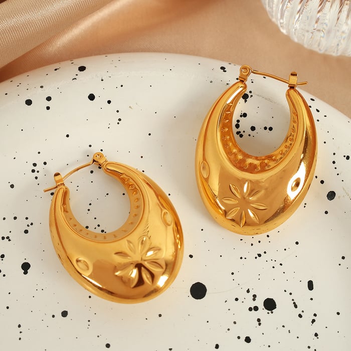 1 Pair Simple Series Retro Geometric Stainless Steel  Gold Color Women's Hoop Earrings 