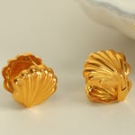 Goldfarbe / 1 Paar Simple Series Simple Sea Shell Edelstahl  Goldfarben plattierte Damen-Clip-On-Ohrringe Bild8