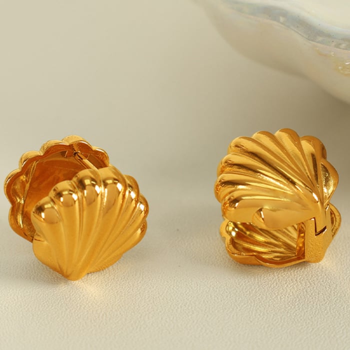 1 Pair Simple Series Simple Sea Shell Stainless Steel  Gold Color Women's Clip-on Earrings 