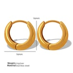 Gold color / 1 Pair Simple Series Classic Solid Color Stainless Steel  Gold Color Women's Hoop Earrings 