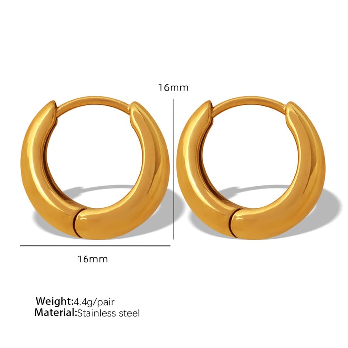 1 Pair Simple Series Classic Solid Color Stainless Steel  Gold Color Women's Hoop Earrings 