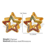 Multi / 1 Pair Simple Series Sweet Star Stainless Steel  Gold Color Rhinestone Women's Clip-on Earrings Picture2