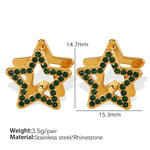 Green / 1 Pair Simple Series Sweet Star Stainless Steel  Gold Color Rhinestone Women's Clip-on Earrings Picture3