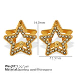 Gold color / 1 Pair Simple Series Sweet Star Stainless Steel  Gold Color Rhinestone Women's Clip-on Earrings 