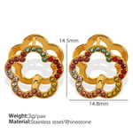 Multi / 1 Pair Simple Series Sweet Flower Stainless Steel  Gold Color Rhinestone Women's Clip-on Earrings Picture6