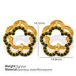 Green / 1 Pair Simple Series Sweet Flower Stainless Steel  Gold Color Rhinestone Women's Clip-on Earrings Picture7