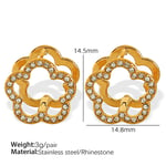 Gold color / 1 Pair Simple Series Sweet Flower Stainless Steel  Gold Color Rhinestone Women's Clip-on Earrings Picture5