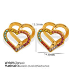 Multi / 1 Pair Simple Series Sweet Heart Stainless Steel  Gold Color Rhinestone Women's Clip-on Earrings Picture10