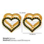 Green / 1 Pair Simple Series Sweet Heart Stainless Steel  Gold Color Rhinestone Women's Clip-on Earrings Picture11