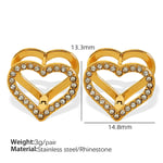 Gold color / 1 Pair Simple Series Sweet Heart Stainless Steel  Gold Color Rhinestone Women's Clip-on Earrings Picture9