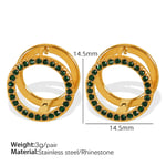 Green / 1 Pair Simple Series Sweet Round Stainless Steel  Gold Color Rhinestone Women's Clip-on Earrings Picture15