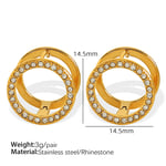 Gold color / 1 Pair Simple Series Sweet Round Stainless Steel  Gold Color Rhinestone Women's Clip-on Earrings Picture13