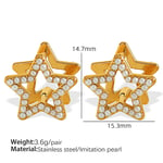 Gold color / 1 Pair Simple Series Sweet Star Stainless Steel  Gold Color Artificial Pearl Women's Clip-on Earrings Picture4