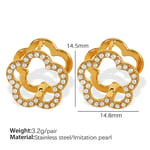 Gold color / 1 Pair Simple Series Sweet Flower Stainless Steel  Gold Color Artificial Pearl Women's Clip-on Earrings Picture8