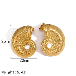 1 Pair Simple Series Simple Seashell Stainless Steel  Gold Color Artificial Pearl Women's Stud Earrings h5 